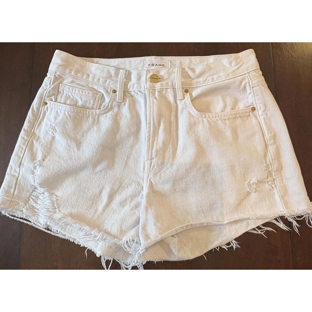 Frame Le Brigette Distressed White Denim Jean Shorts  Women Size 27